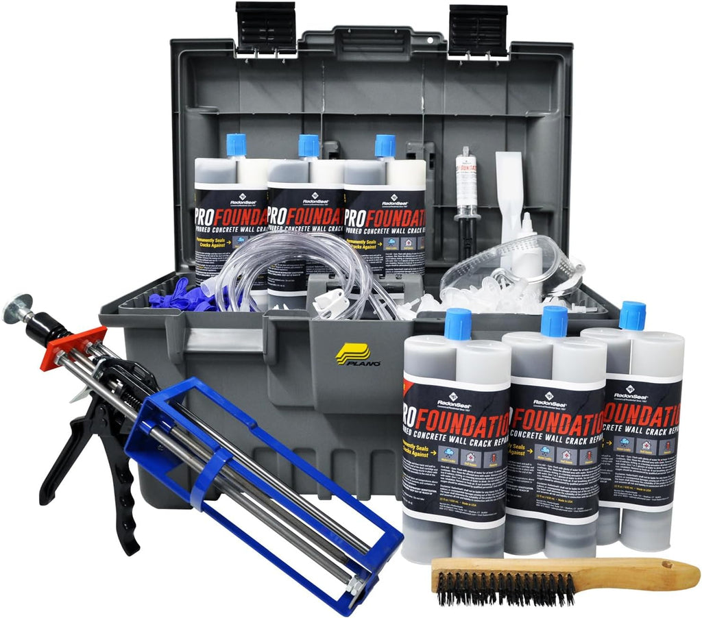 RadonSeal PRO Foundation Crack Repair Kit (30 ft) – Polyurethane Injection Foam for Basement & Concrete Wall Leaks