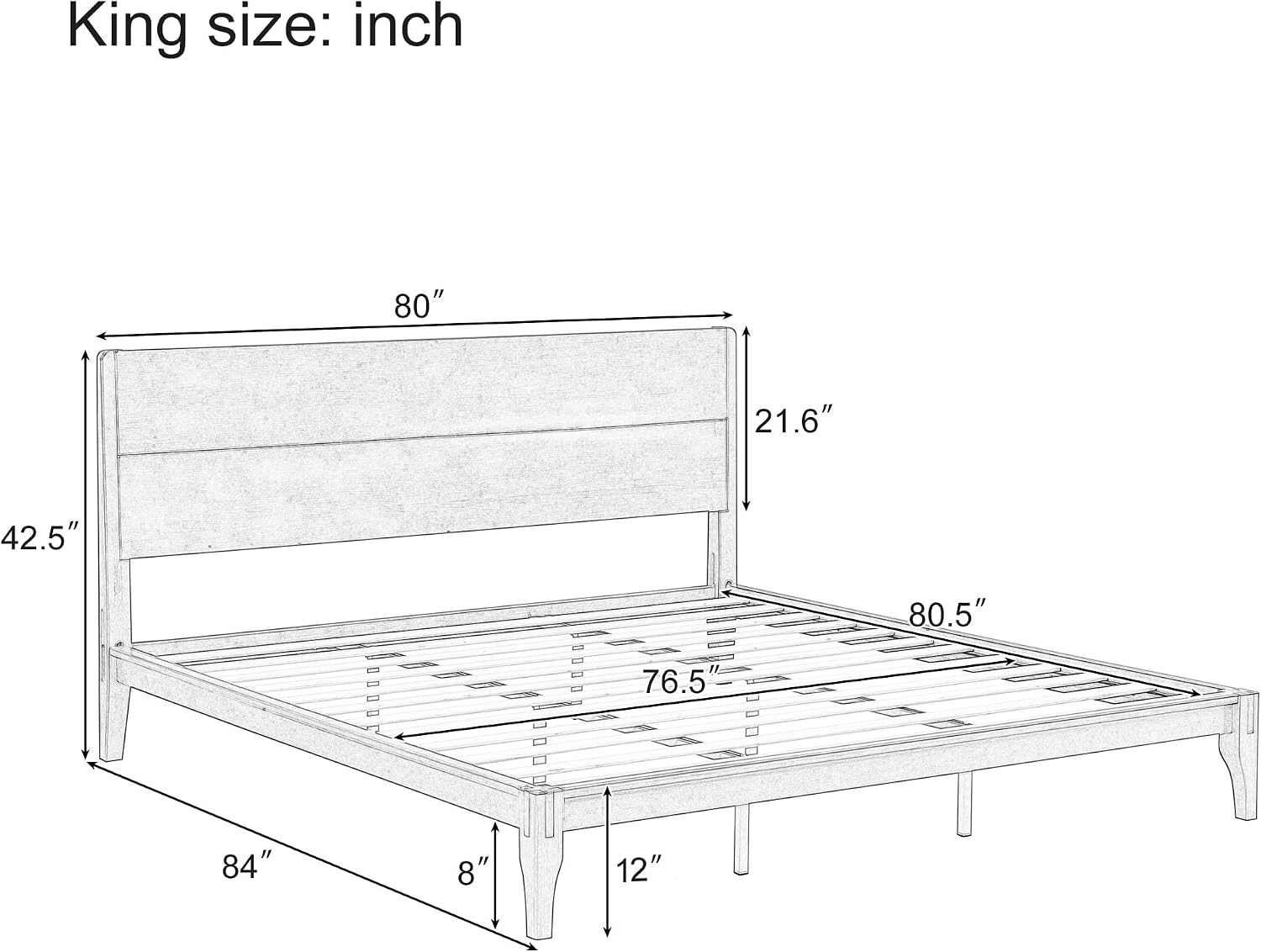 Merax King Size Bamboo Platform Bed, Mid-Century Modern Bed Frame with Tall Headboard, Solid Sustainable Bedframe King-Size, Wood Slat Support, No Box Spring Needed, Easy Assembly, Espresso