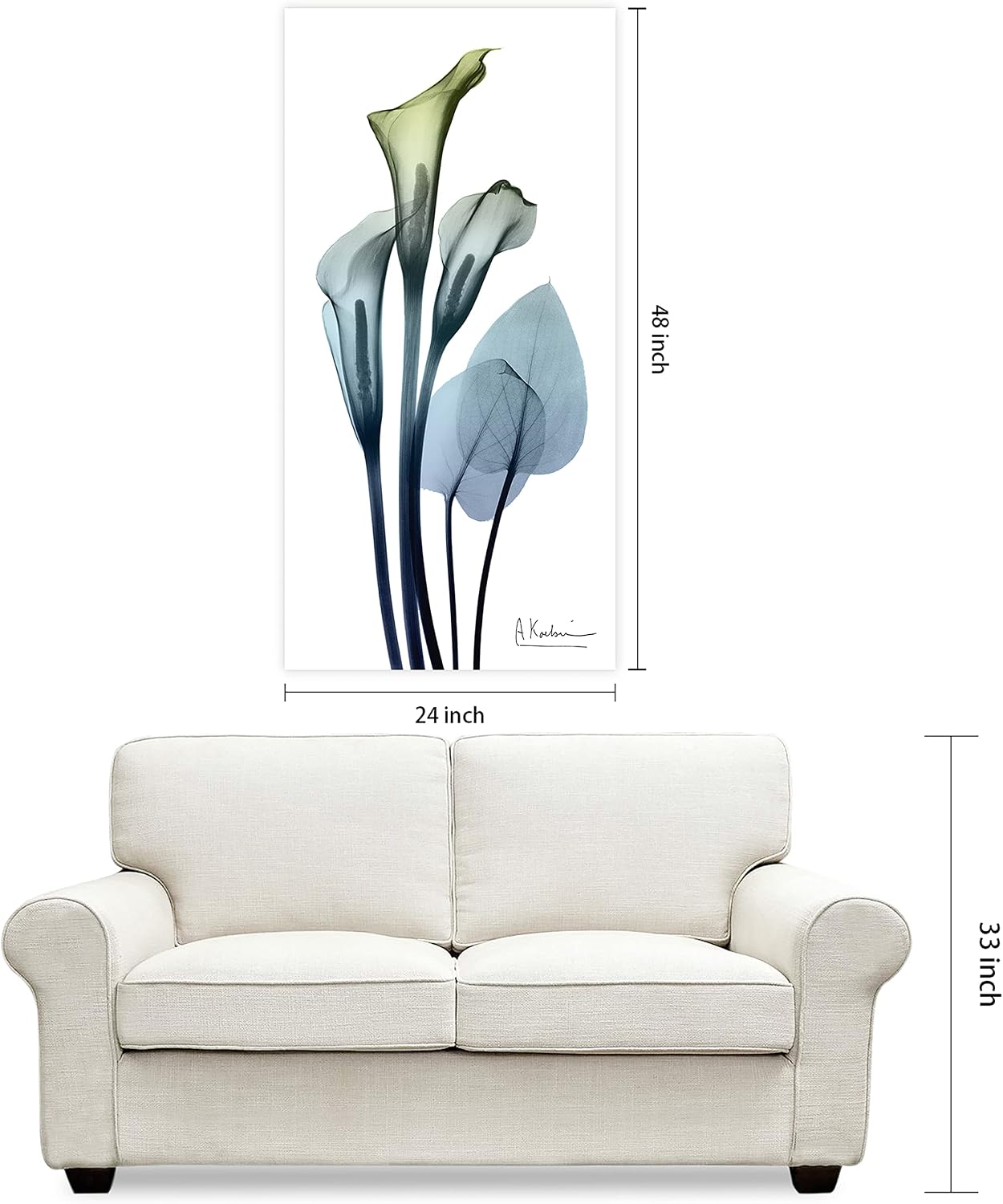 Empire Art Direct Calia Lily Frameless Free Floating Reverse Printed Tempered Glass Wall Art, X-ray Flower Wall Decor, Rectangular, Ready to Hang, Living Room, Bedroom, Kitchen, Gallery, 24' x 48'