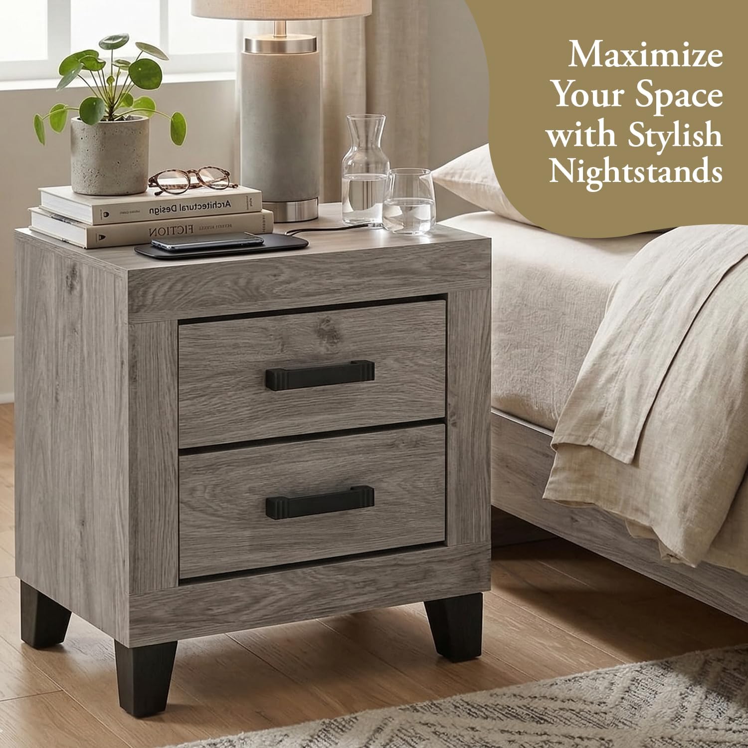 Kings Brand Furniture Napa Farmhouse 6-Piece Bedroom Set - Bed Frame with Headboard, Chest, Dresser and Mirror and 2 Nightstands (King Size)