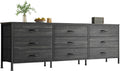 Huuger 63 Inch Dresser for Bedroom, Dresser for Closet with 9 Fabric Drawers, Large TV Stand for 55, 65, 70 Inch TV, Entertainment Center, Wide Long Chest of Drawers, Charcoal Black Wood Grain Print