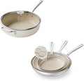 Redchef Ceramic Saute Pan with Lid, Nonstick 3PCS Frying Pan, 5QT Jumbo Cooker with Helper Handle & Lid, Non Toxic Ceramic Cooking Pan, Chef Pan, Dishwasher & Oven Safe, PFAS PFOA & PTFE Free