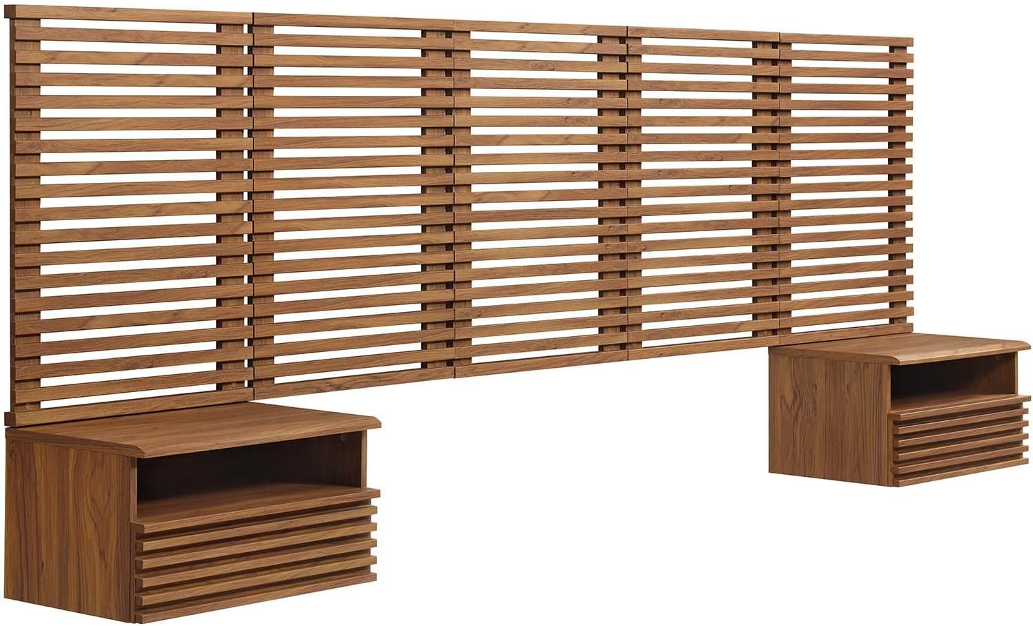 Modway Render Wall-Mount Headboard and Modern Nightstands Bedroom Set, Queen, Walnut
