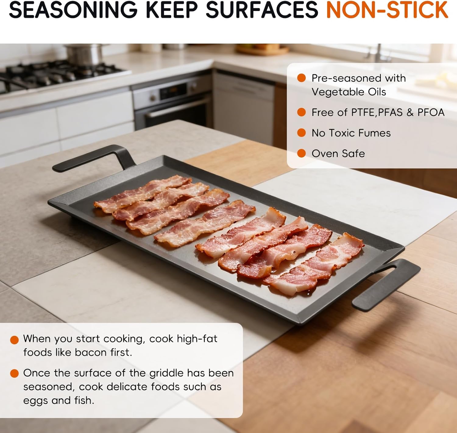 XUDAKAIXIN Carbon Steel Griddle + Grill Press | Professional-Grade Seasoned Cookware | Induction, Gas & Oven Compatible (Up to 1200°F) | Long-Lasting & Durable