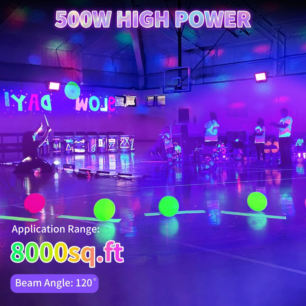 500W LED Black Light IP66 Waterproof, Outdoor Blacklight Flood Light with Plug+Switch, Powerful for Neon Glow in the Dark Party Large Space Gym Club Halloween Stage Lighting Fluorescent Poster, 2 Pack