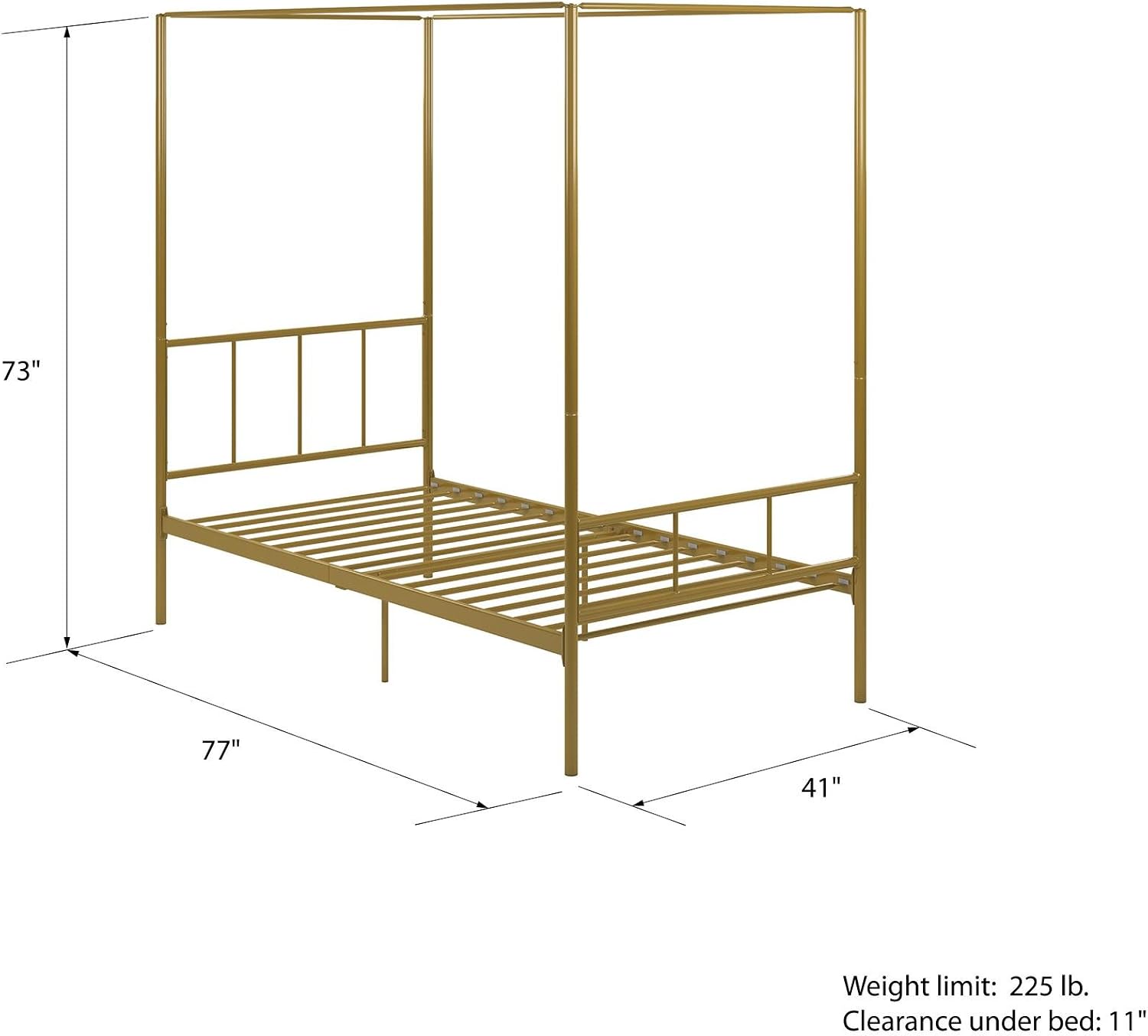 Novogratz Marion Canopy Bed Frame, Gold, Twin
