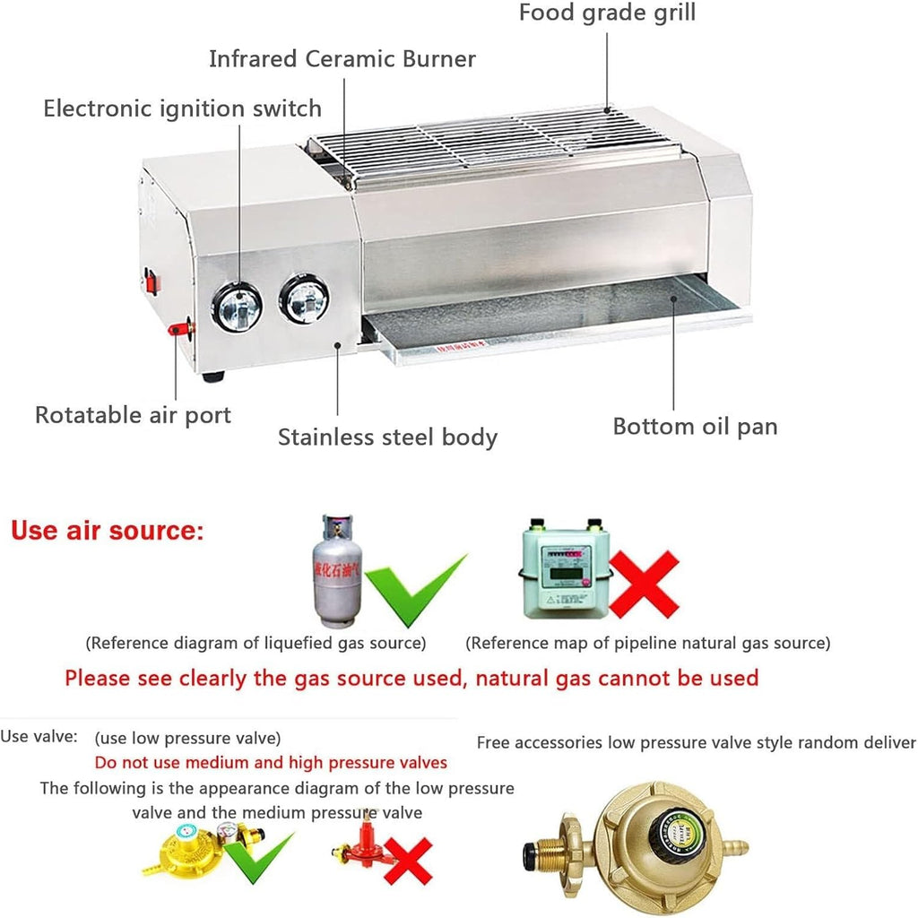 Table Top Portable Gas BBQ Grill, 41x23 cm Griddle with Removable Grease Tray, Thermostat for Temperature Control, Indoor & Outdoor Use for Picnic, Camping, Garden, Terrace & Beach