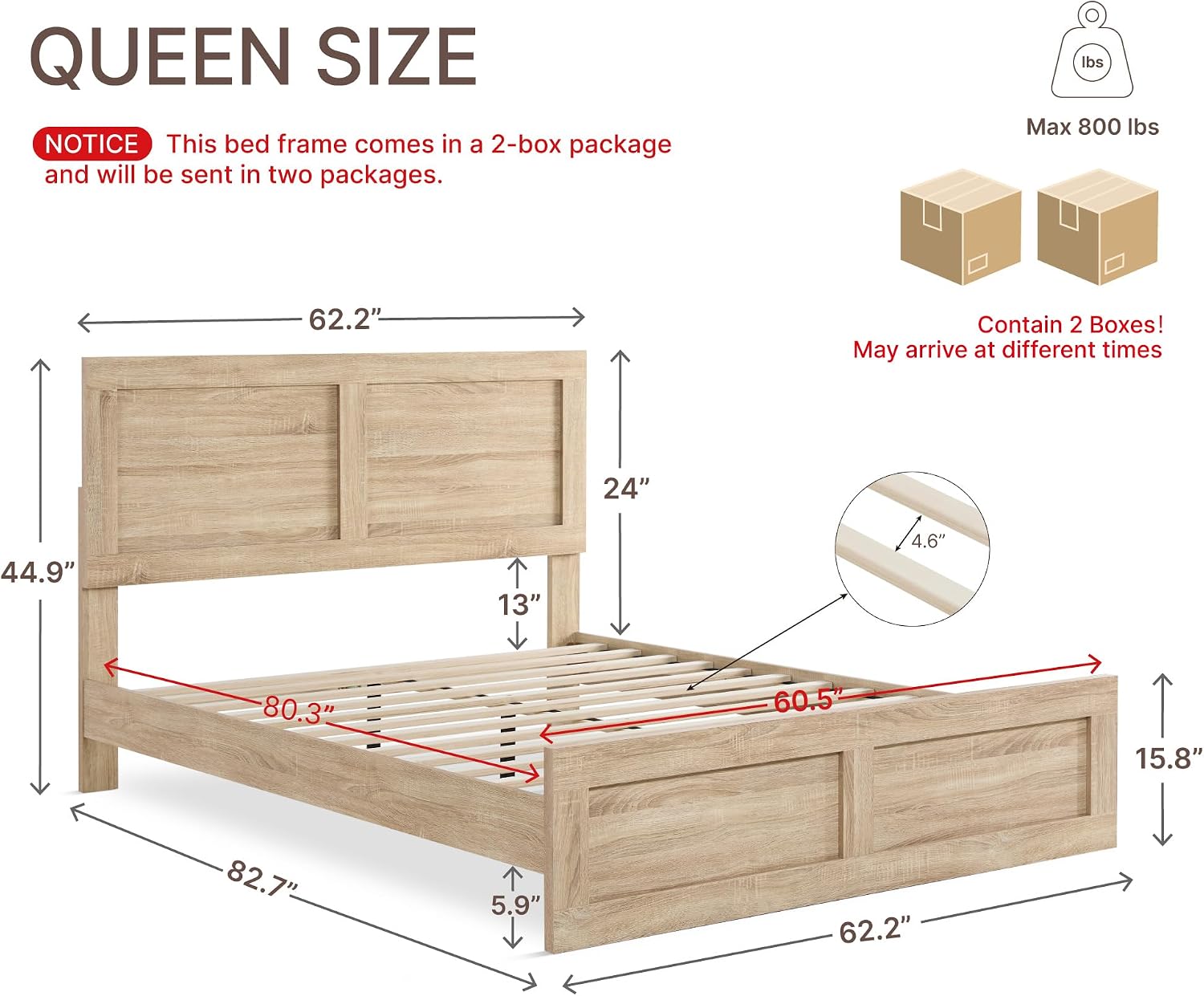 KISLOT Wood Bed Frame, Full Size Wooden Platform Bed Frame with Headboard and Footboard Mattress Foundation Farmhouse Bedroom Furniture No Box Spring Needed