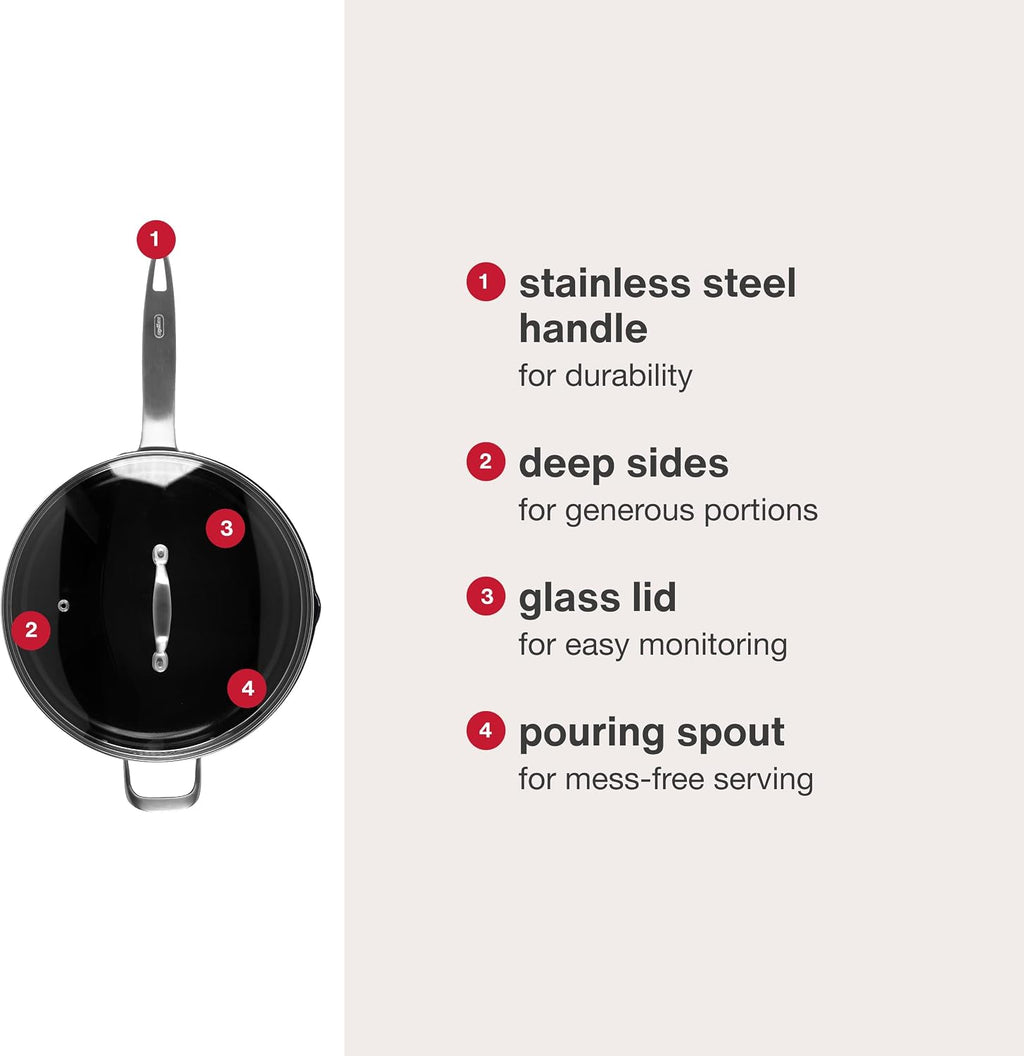 Zyliss Ultimate Pro Sauté Pan with Lid - Aluminium Pan with Non-Stick Ceramic Coating & Glass Lid - Durable & Versatile Cooking & Searing Pan - Dishwasher & Oven-Safe - 11'