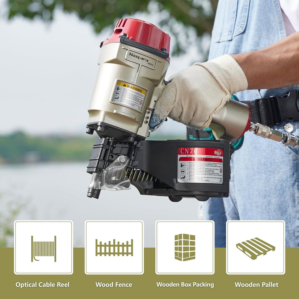 Maxparts Coil Nailer CN70, 1-3/4-Inch to 2-3/4-Inch Pneumatic Siding Nailer, Air Coil Nailer with Rapid Shooting Engine for Roof, Crating, Framing, Fencing and Pallet
