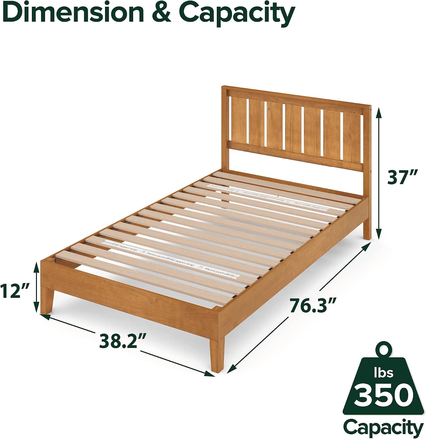 Zinus Alexis Deluxe Wood Platform Bed Frame with Headboard, Wood Slat Support, No Box Spring Needed, Easy Assembly, Rustic Pine, Twin