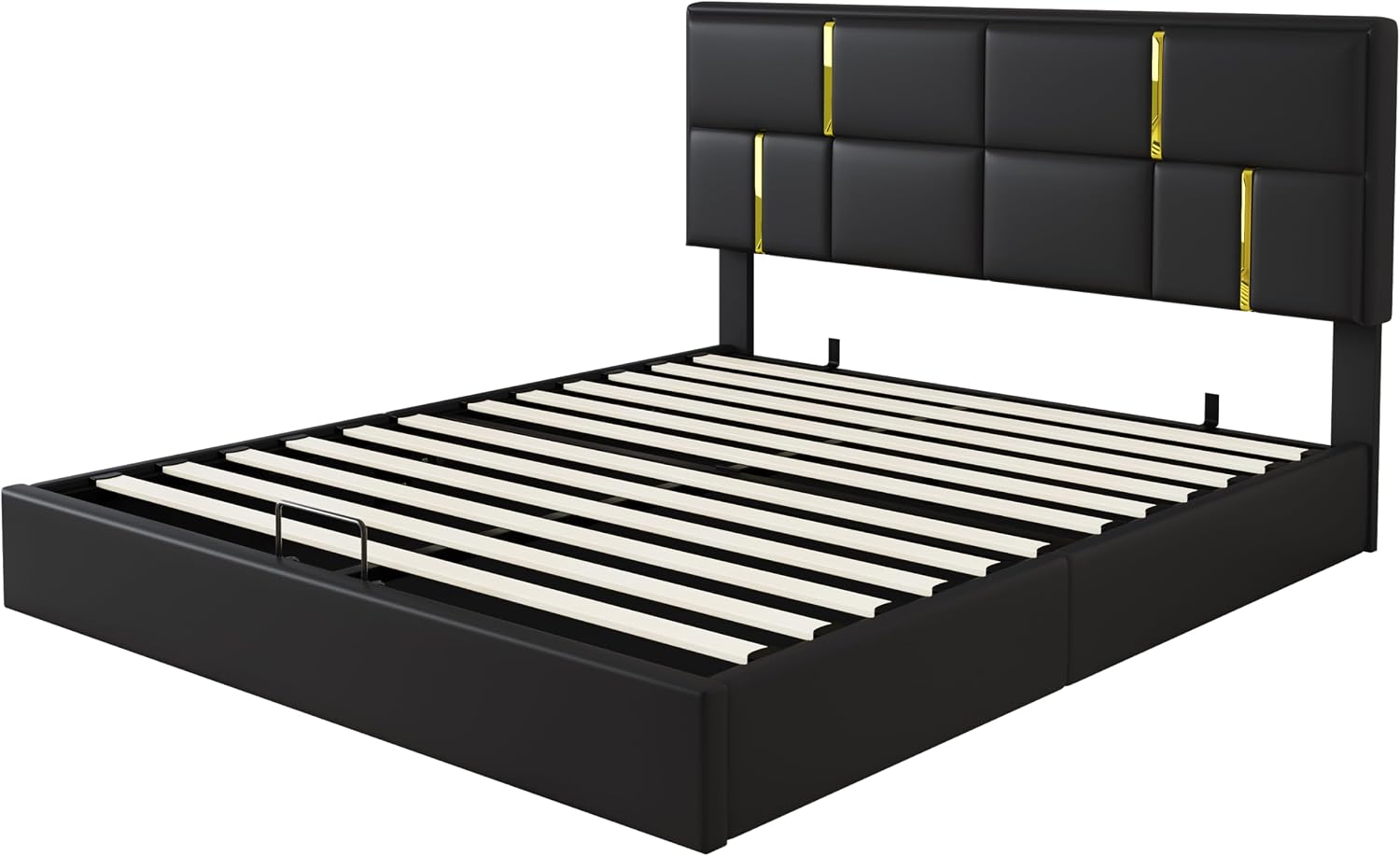 JIJIWANG Queen Size Lift Up Storage Bed with Ottoman - Upholstered Platform Bed Frame with Hydraulic Storage System, Modern Wingback Headboard, Wood Slats Support, No Box Spring Needed, Black