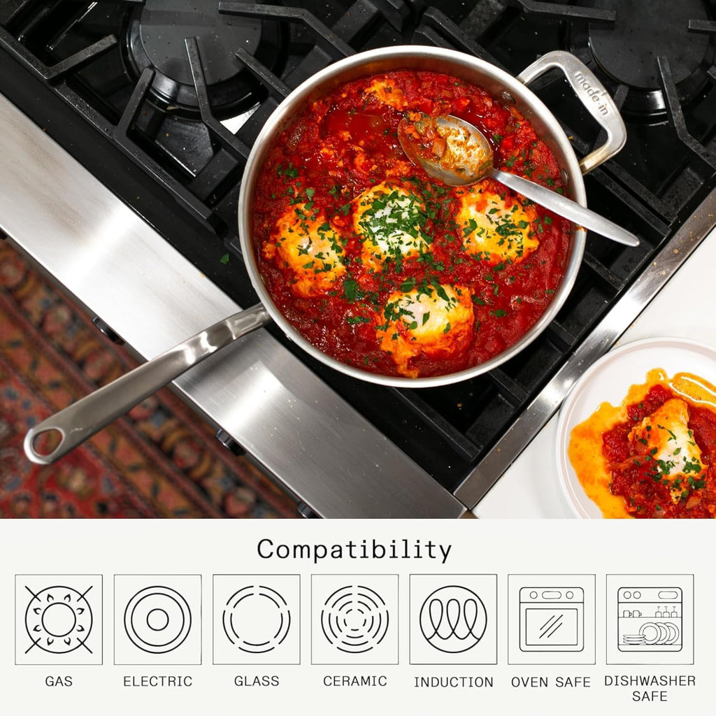 Made In Cookware | 3.5 Quart Stainless Steel Saute Pan | 5 Ply Stainless Clad | Professional Cookware | Induction Compatible | Crafted in Italy