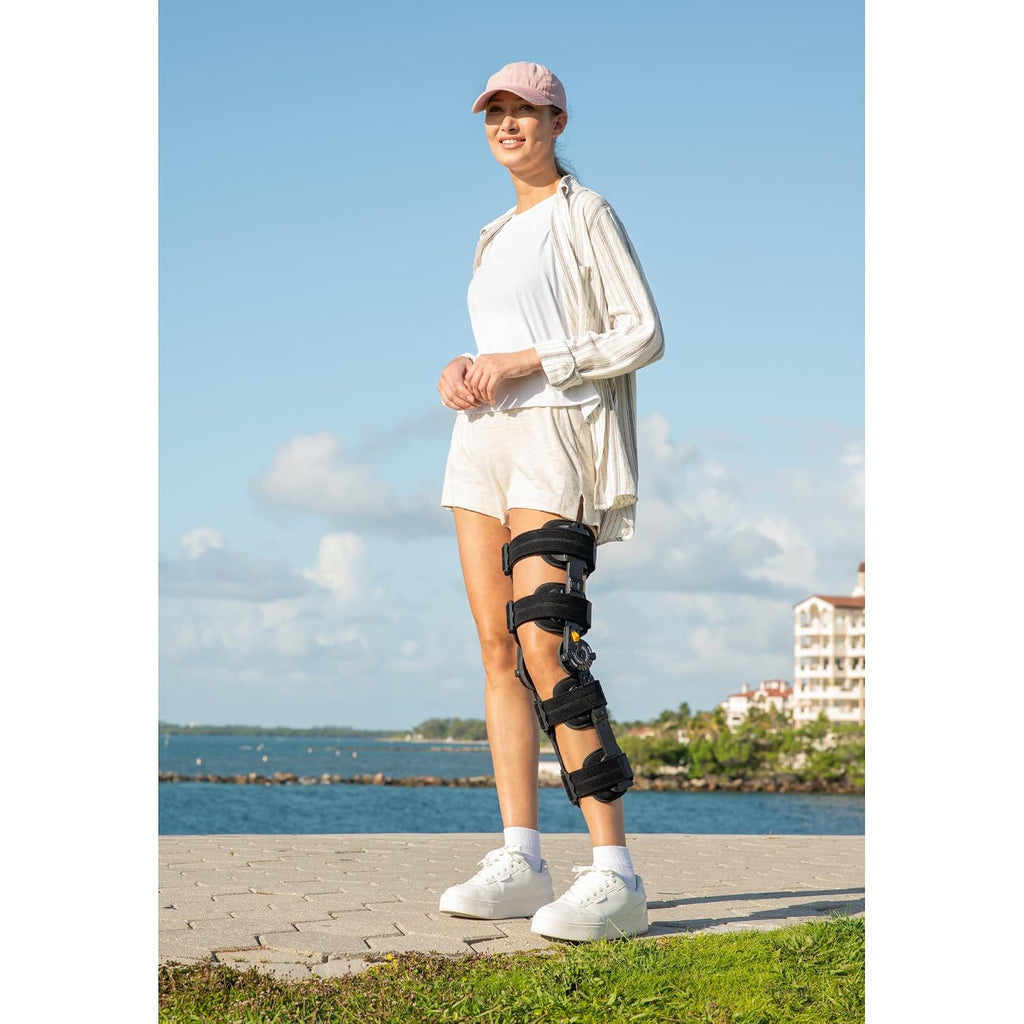 FlexTrack ROM Telescoping Post Op Knee Brace - Adjustable Hinged Stabilizer for ACL, MCL, PCL Injury Recovery & Surgery Support - L1832 L1833