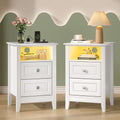 Bonnlo White Nightstand Set of 2 with Charging Station & Led Lights Night Stands White Bedside Table, Wooden Nightstands with Drawers, Modern Nightstand for Bedroom, 15.75' W*13.78' D*23.62' H