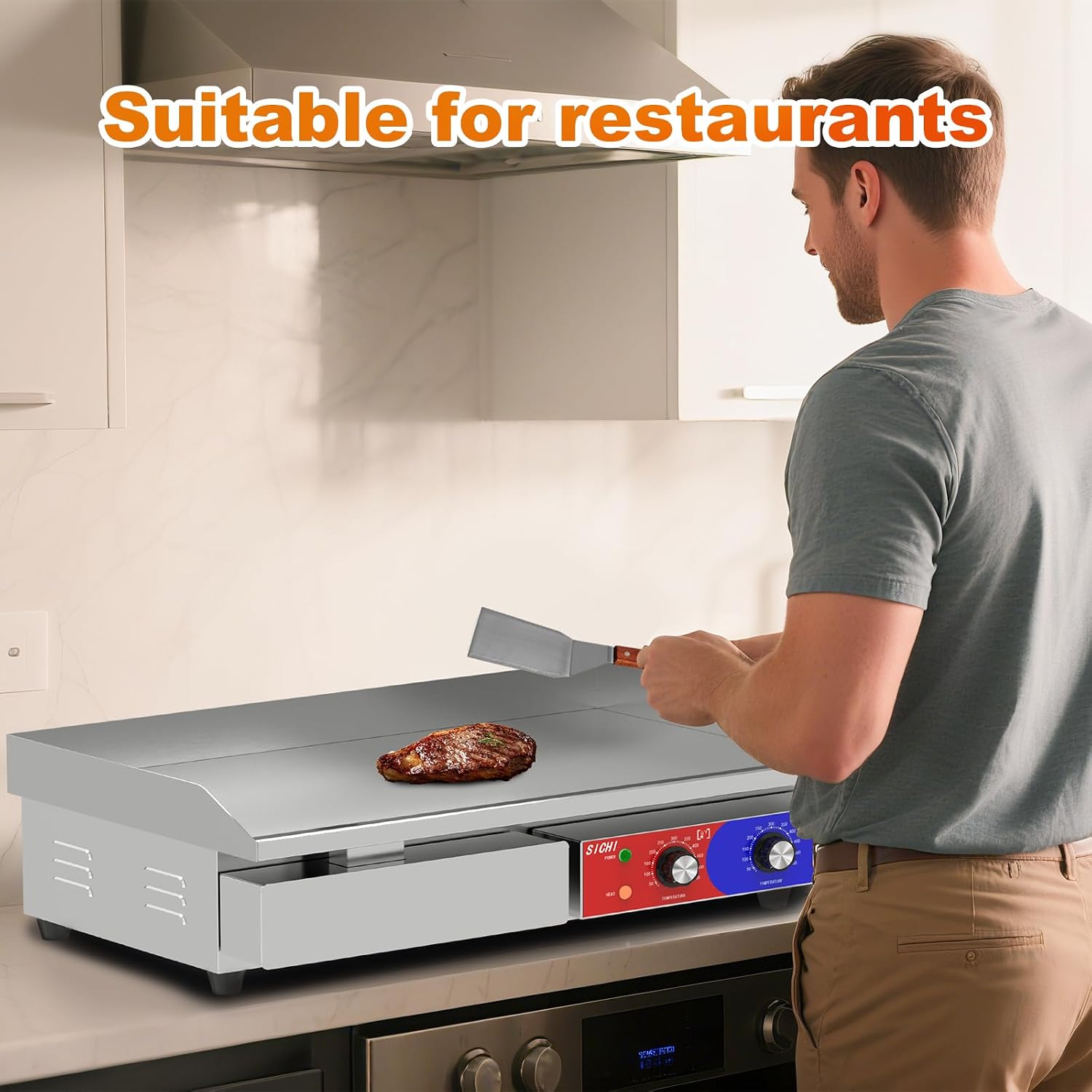 29'' * 16'' Commercial Electric Countertop Griddle -110V Flat Top Griddles w/ 122-572°F Adjustable Temperature and Non-Stick, 3000W Stainless Steel Electric Griddle w/ 10mm Thick Cast Iron