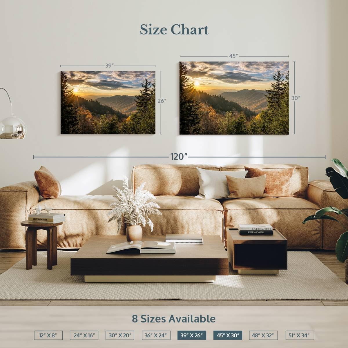 ElephantStock Sunrise In Smoky Mountains Canvas - 1 Panel Mountain Pictures Wall Decor - Nature Wall Art, Mountain Canvas Photography - Mountains Wall Art for Nature Lovers - 39' X 26'