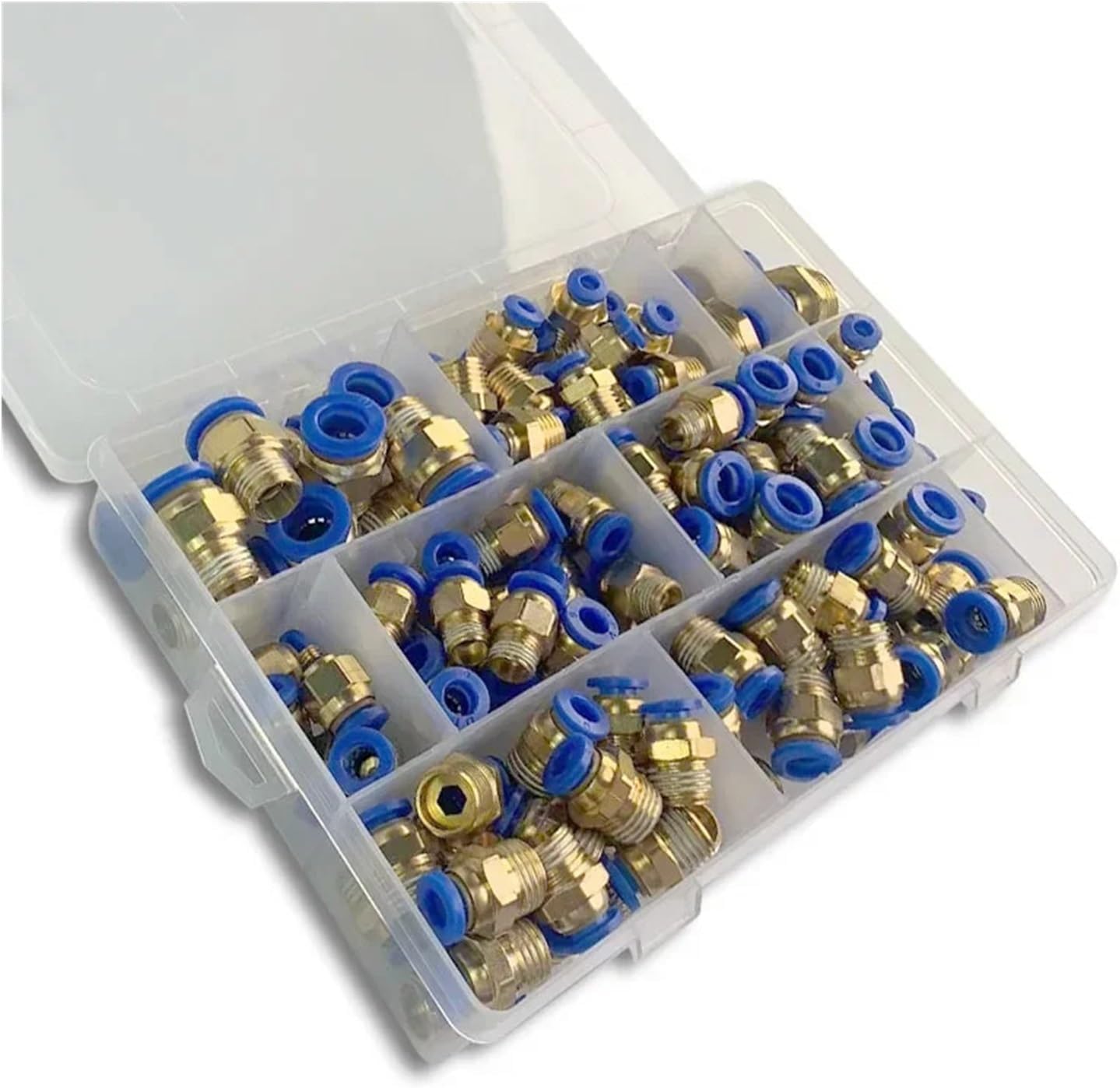 PC6-02 PC8-02 PC10-02 PC Series Boxed Air Joint Hose Connectors Tube Pneumatic Fittings 1/4 1/8 Push in Quick Release Couplings(A kit (134pcs))