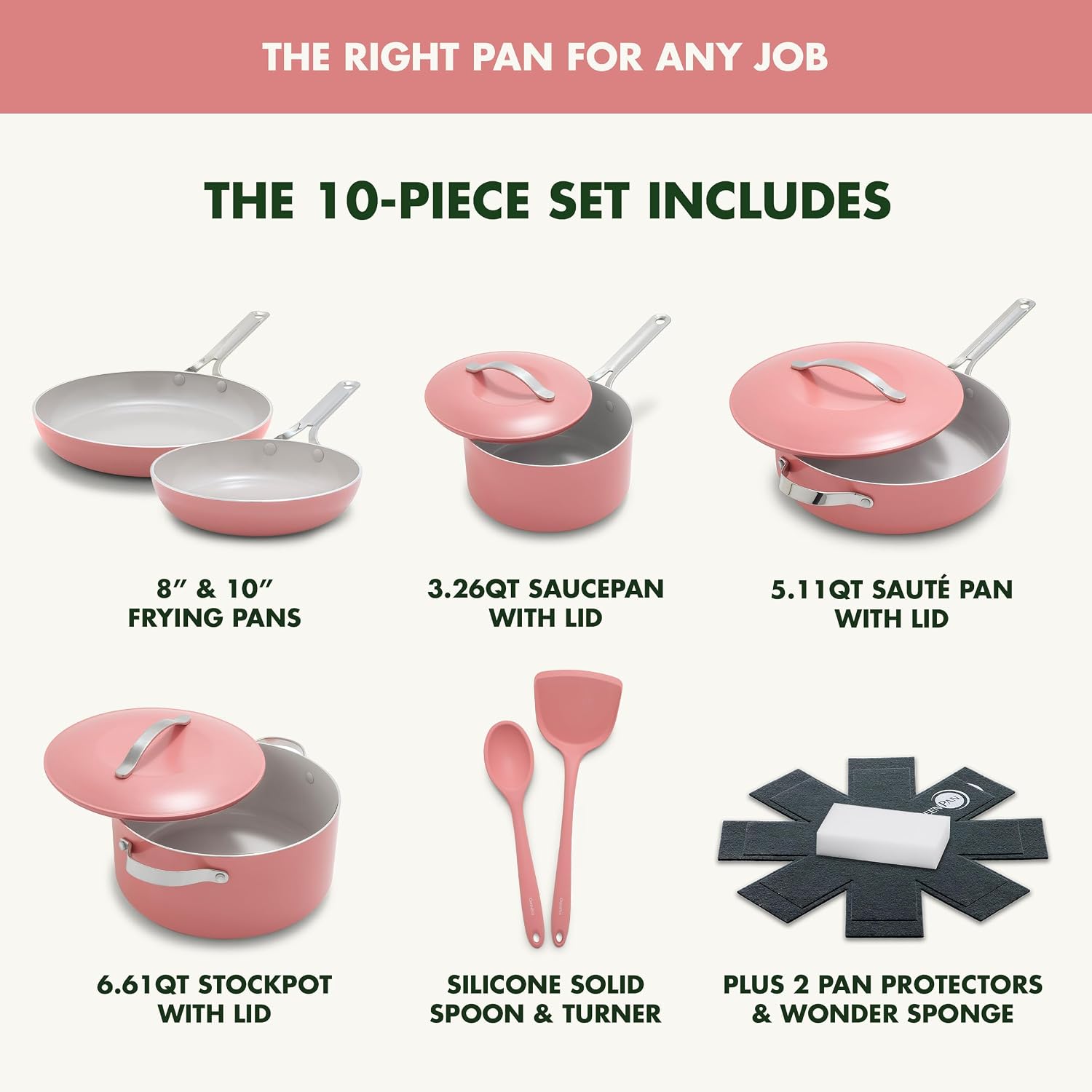 GreenPan Nova 10-Piece Cookware Pots & Pans Set, Oprah's Favorite Things 2024, PFAS-Free Ceramic Nonstick, Fry, Sauté, Stockpot, Utensils, Lids, Induction Suitable, Dishwasher & Oven Safe, Coral