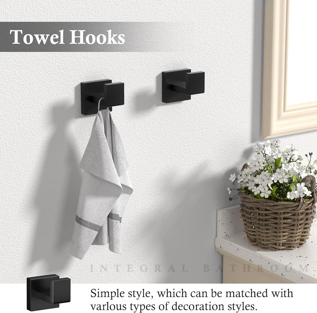 15-Piece Matte Black Bathroom Accessories Set – 23.6' Towel Bar, Towel Ring, Toilet Paper Holder & Hooks, Wall Mounted Bathroom Hardware, Rust & Corrosion-Resistant, Ideal for Modern Bathrooms