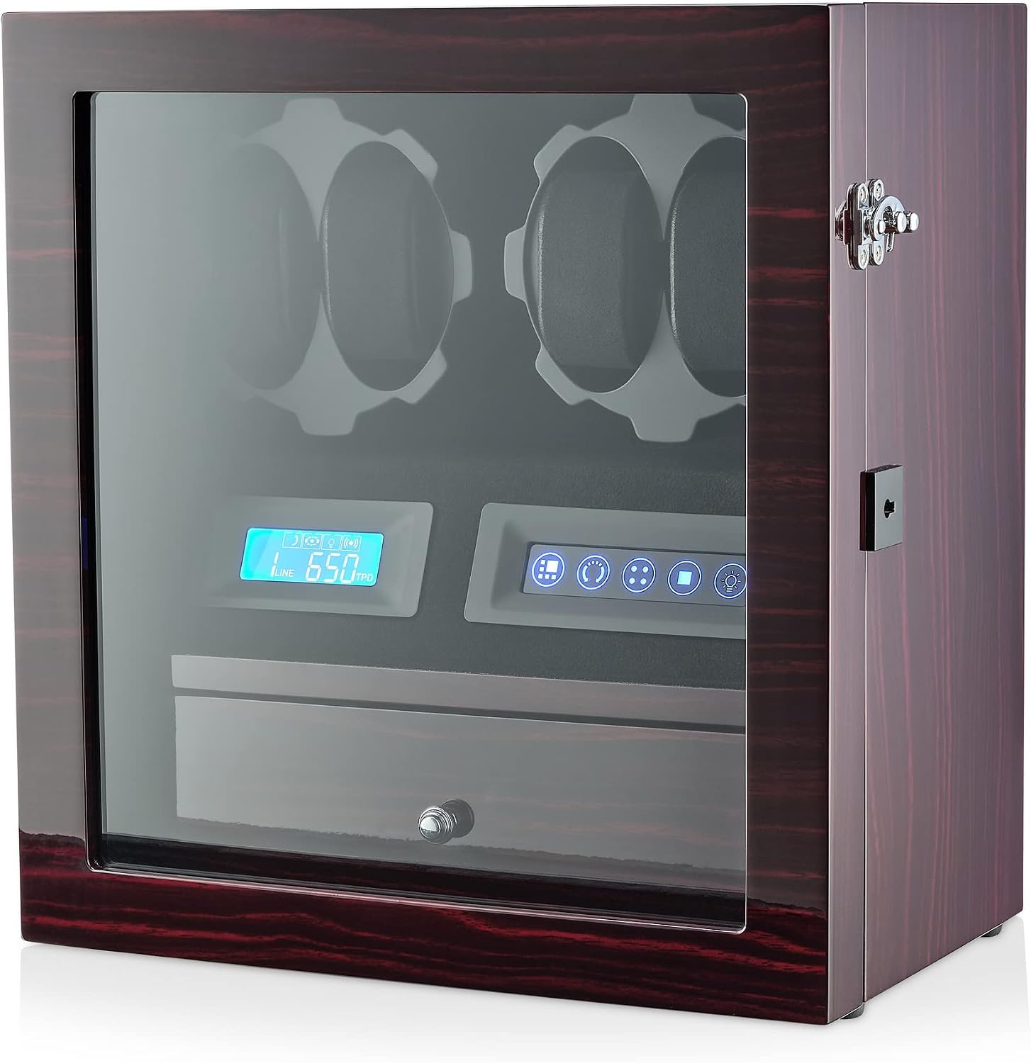 4 Watch Winder with 5 Watch Storage Space, LCD Display, Touch Control and Interior Light