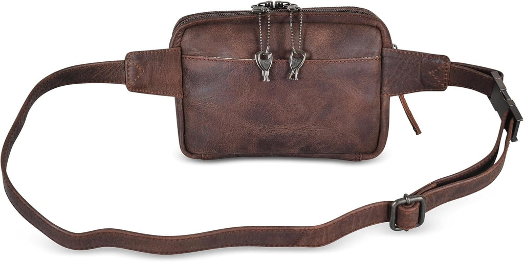 Lady Conceal Kailey Concealed Self Defence Waist Bag by Lady Conceal - Buffalo or Suede Cowhide Leather, 3 Open Sides and Locking Zippers with Universal Holster (Mahogany) - 8' L x 5.5' H x 2.25'