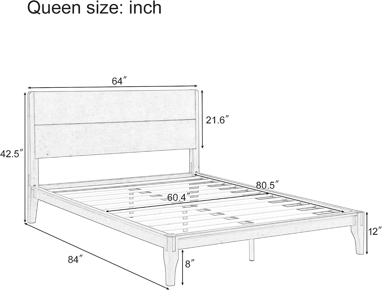 Merax Queen Size Bamboo Platform Bed, Mid-Century Modern Bed Frame with Tall Headboard, Solid Sustainable Bedframe Queen-Size, Wood Slat Support, No Box Spring Needed, Easy Assembly, Espresso