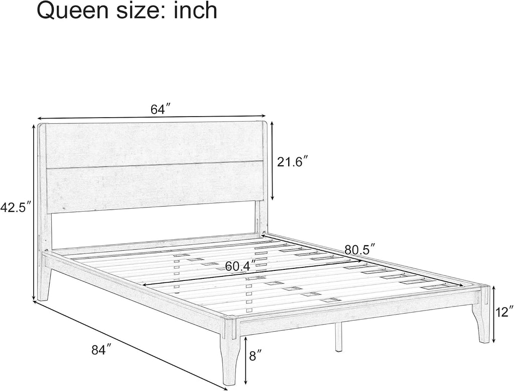 Merax Queen Size Bamboo Platform Bed, Mid-Century Modern Bed Frame with Tall Headboard, Solid Sustainable Bedframe Queen-Size, Wood Slat Support, No Box Spring Needed, Easy Assembly, Noise Free, Black