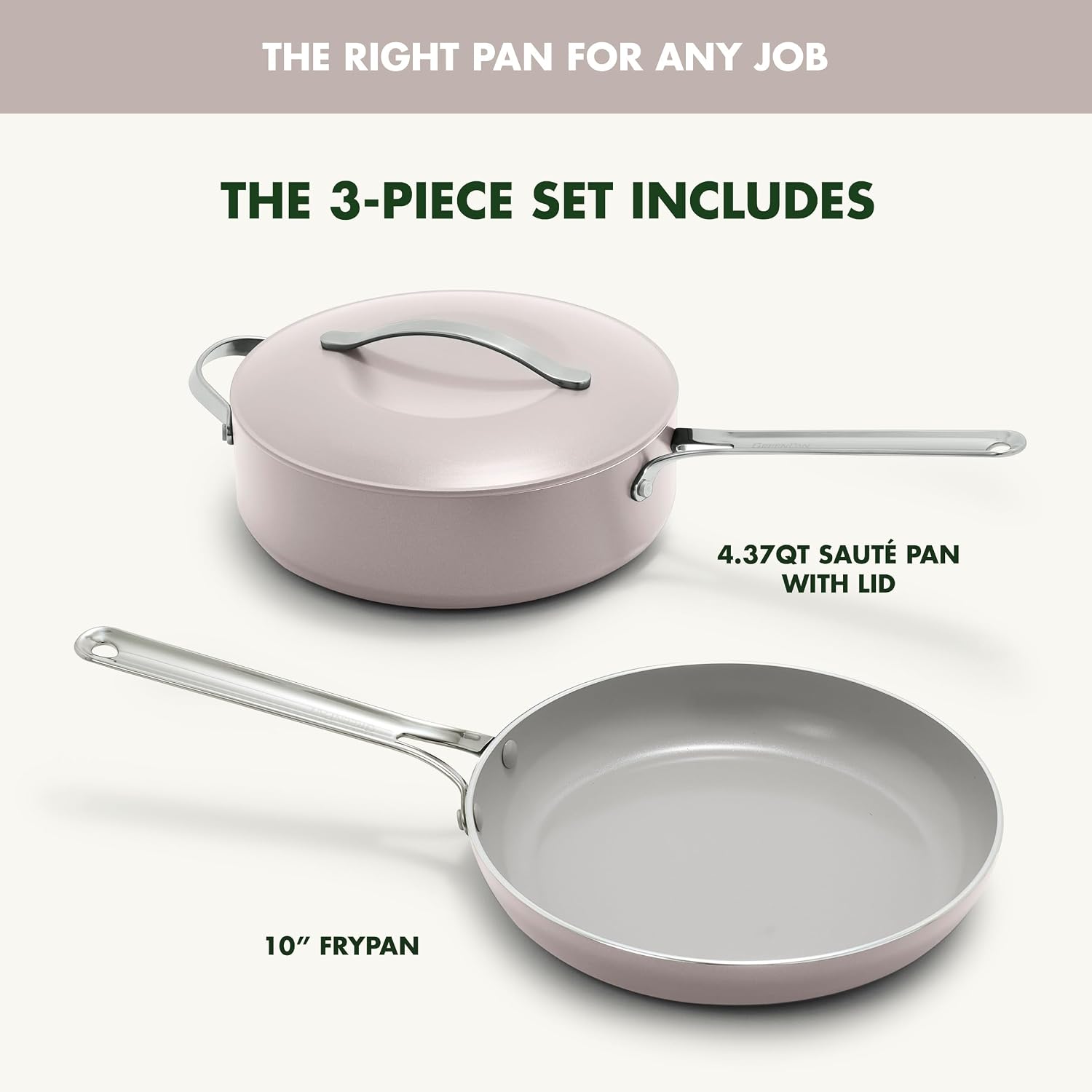GreenPan Nova 10' Frying Pan Skillet and 4.37QT Sauté Pan with Lid, Oprah's Favorite Things 2024, PFAS-Free Ceramic Nonstick, Induction Suitable, Sear, Fry, Broil, Dishwasher & Oven Safe, Clay