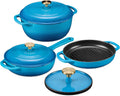 Best Choice Products Non-Stick Pot & Pan Cookware Set, Cast Iron, 2Qt Skillet W/Lid, 10' Grill Or Griddle Pan W/Press, 6Qt Enameled Dutch Oven, Non-toxic, For Cooking & Grilling - Blue