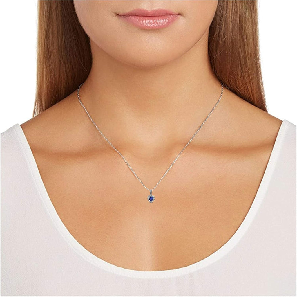 MORGAN & PAIGE .925 Sterling Silver Gemstones and White Sapphire Halo Heart Pendant Necklace, Ring and Stud Earrings for Women Set - Birthstone Jewelry Sets for Women, 18in Cable Chain, Size 7 Ring