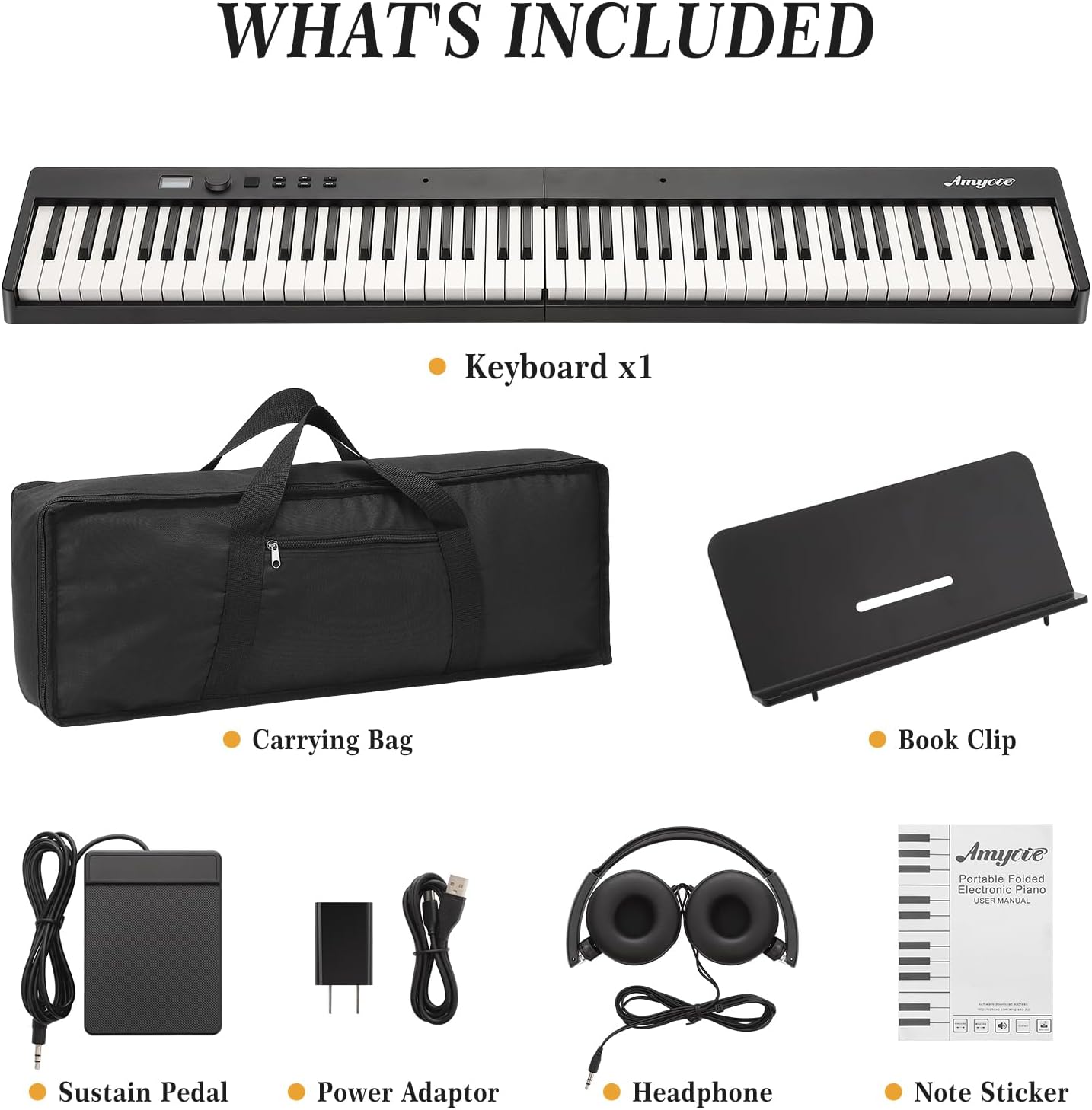 Home Digital Pianos, 88-Key Full-Size Semi-Weighted Folding Keyboard Piano, Portable Digital Piano with Headphones, Sustain Pedal, Power Adapter & Travel Case for Beginners and Adults