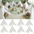 8 Pack Teepee Tent for Kids with Lights, Cotton Indoor Play Teepee with Pompom for Girls & Boys, Sleepover Tents for Boho Slumber Spa Party