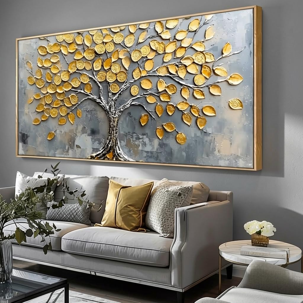 Abstract Tree of life Wall Art - Framed Modern Canvas Painting for Living Room, Bedroom Home Office Decor, 60x30 Inch Ready to Hang