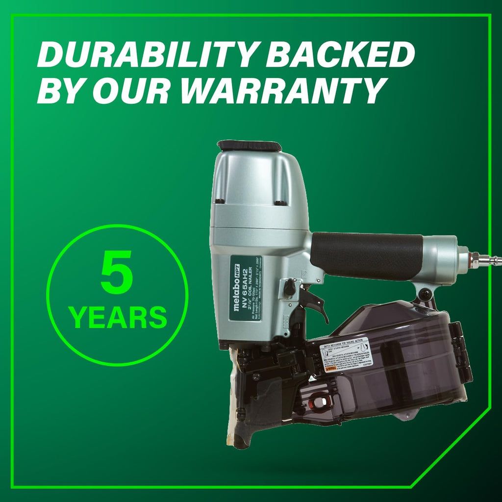 Metabo HPT Coil Siding Nailer, Pro-preferred Pneumatic Power Nailers in Siding Tools, For Sheathing, Decking & Fencing, 15° Plastic Collated Nails and 16° Wire Coil Nails, NV65AH2