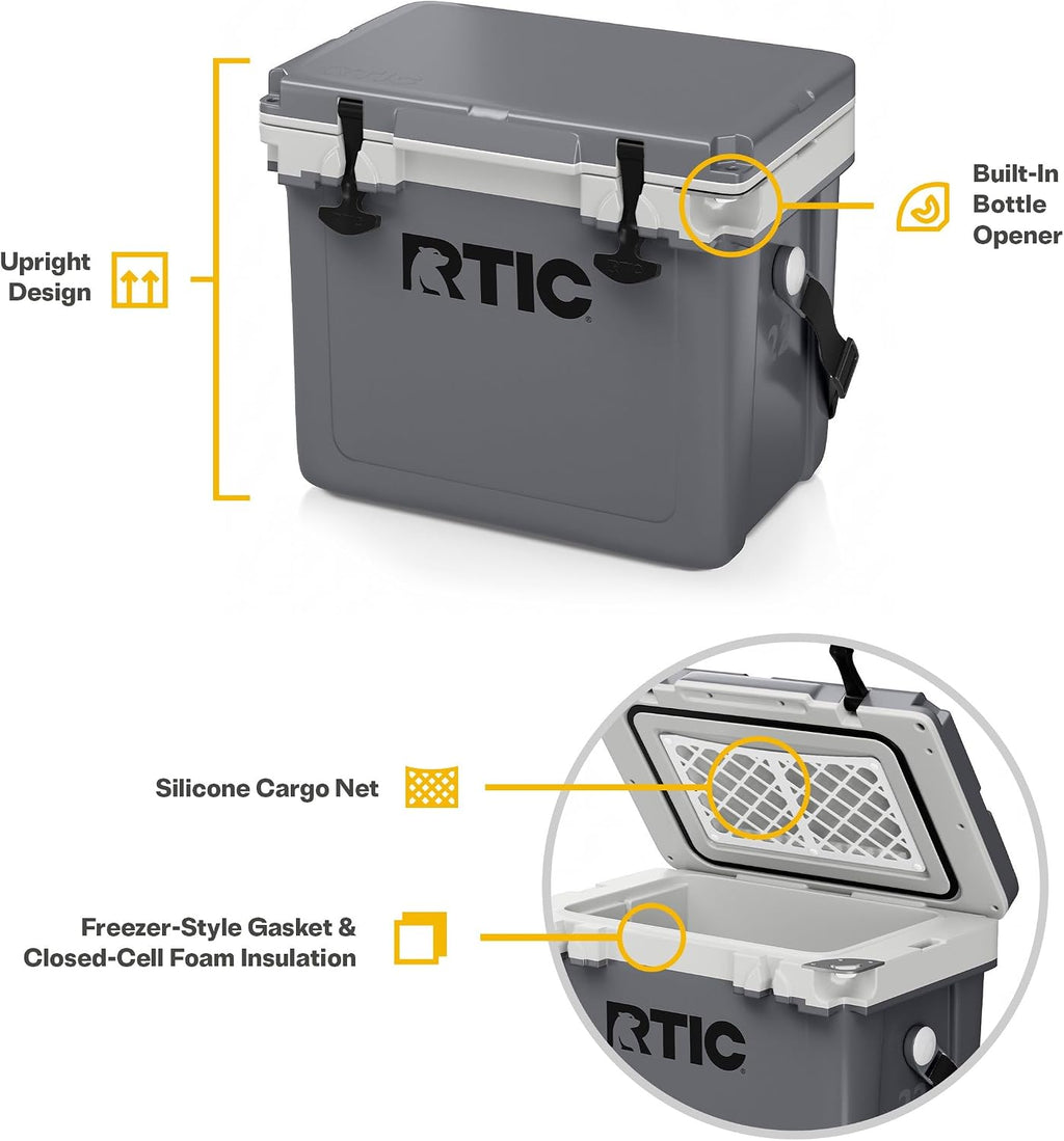 RTIC Ultra-Light Hard Cooler Insulated Portable Ice Chest Box for Drink, Beverage, Beach, Camping, Picnic, Fishing, Boat, Barbecue, 30% Lighter Than Rotomolded Coolers