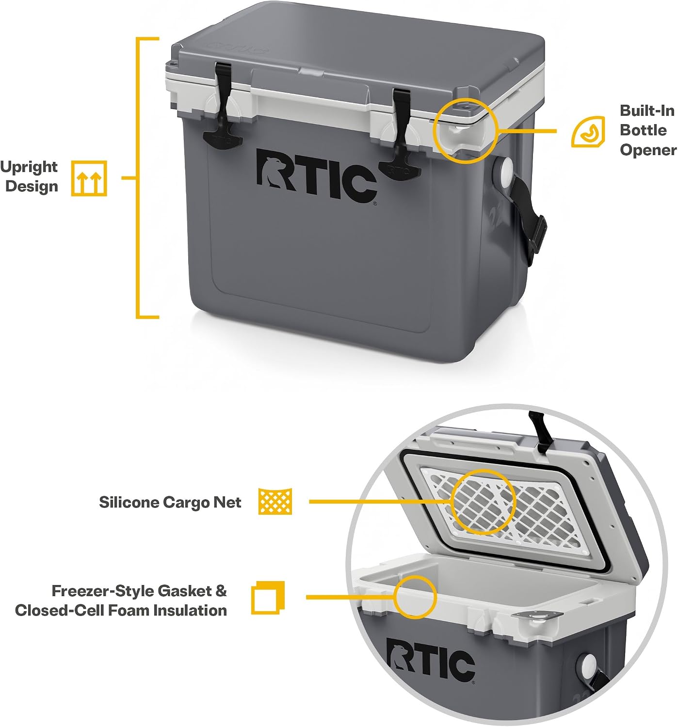 RTIC Ultra-Light Hard Cooler Insulated Portable Ice Chest Box for Drink, Beverage, Beach, Camping, Picnic, Fishing, Boat, Barbecue, 30% Lighter Than Rotomolded Coolers