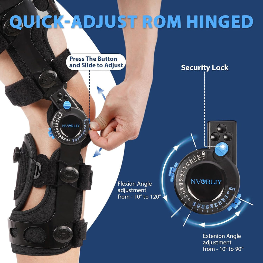 Nvorliy Knee Brace for Functional Posterior Cruciate Ligament (PCL) Recovery Stabilization, Adjustable Medical Post-Op Orthosis for Post-Surgery Support, Women and Men (Left, Medium)