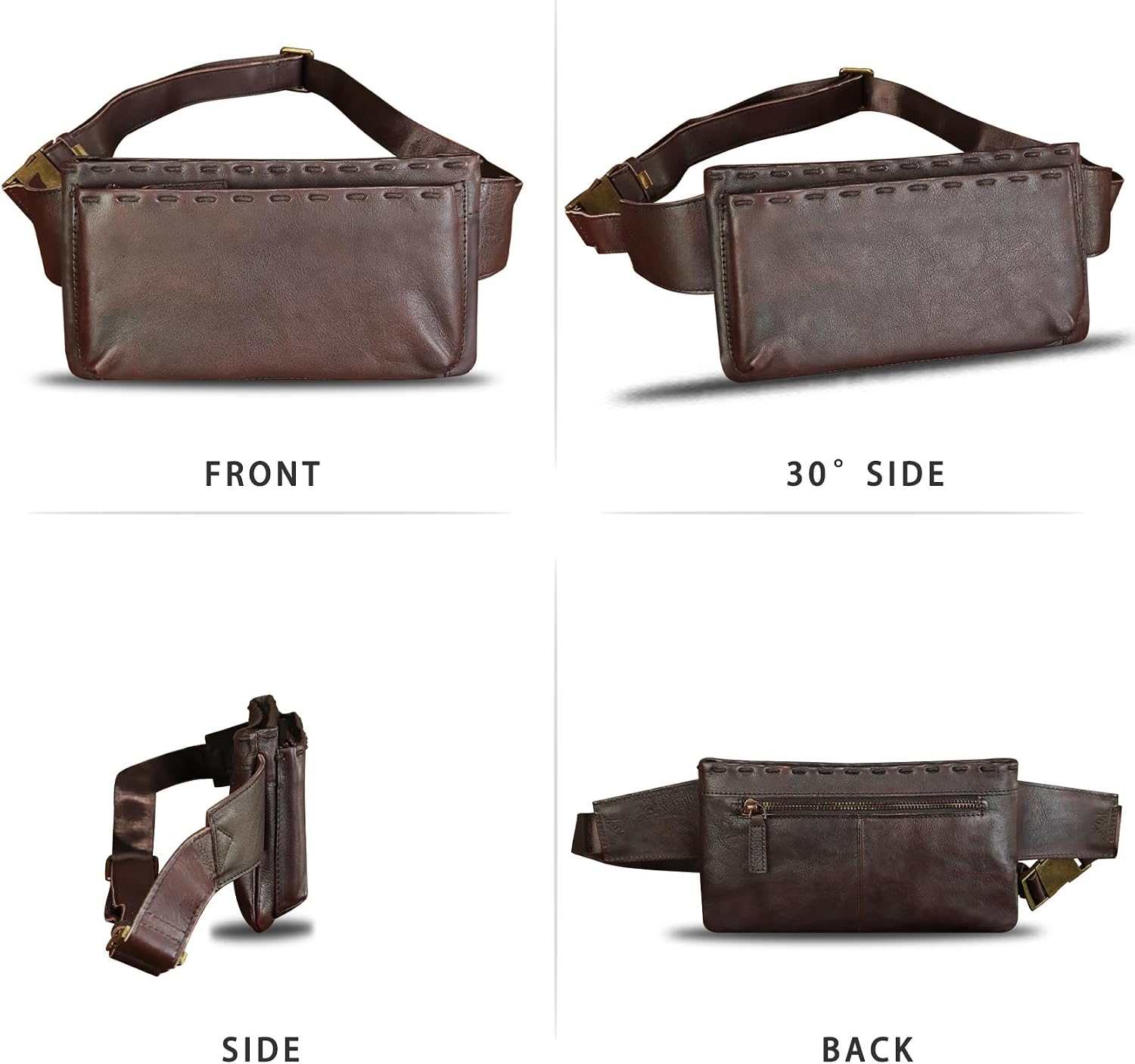 Genuine Leather Waist Bag Fanny Packs Hip Bag for Women and Men Real Leather Small Fanny Bag Sling Bag Crossbody Bags Chest Purses (Coffee)