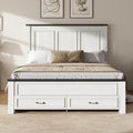 AMERLIFE 52.2' Queen Size Farmhouse Bed Frame with Tall Panel Headboard, Storage Bed Frame with Spacious Drawers, No Box Spring Needed, Platform Bed Frame for Bedroom, Rustic White