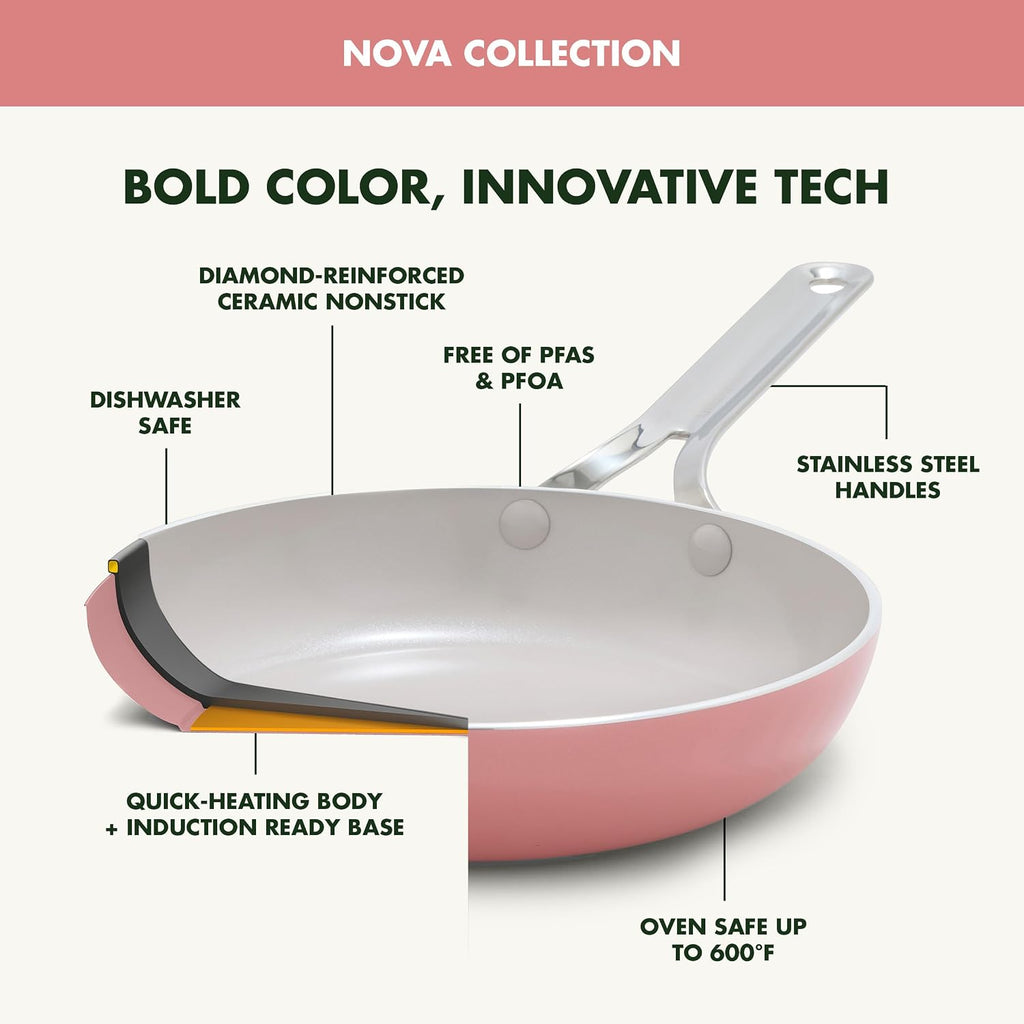 GreenPan Nova 10-Piece Cookware Pots & Pans Set, Oprah's Favorite Things 2024, PFAS-Free Ceramic Nonstick, Fry, Sauté, Stockpot, Utensils, Lids, Induction Suitable, Dishwasher & Oven Safe, Coral