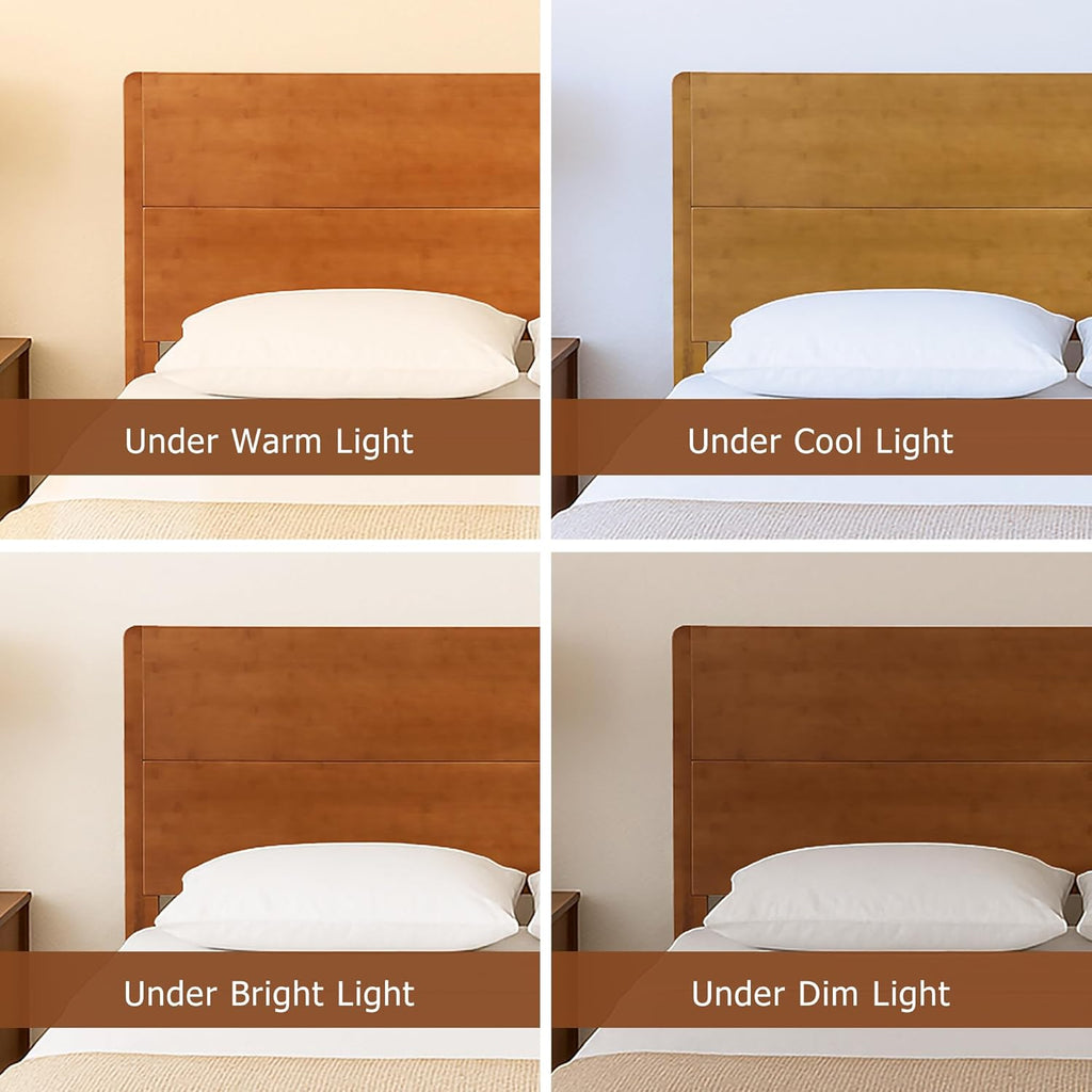 Merax Queen Size Bamboo Platform Bed, Mid-Century Modern Bed Frame with Tall Headboard, Solid Sustainable Bedframe Queen-Size, Wood Slat Support, No Box Spring Needed, Easy Assembly, Natural