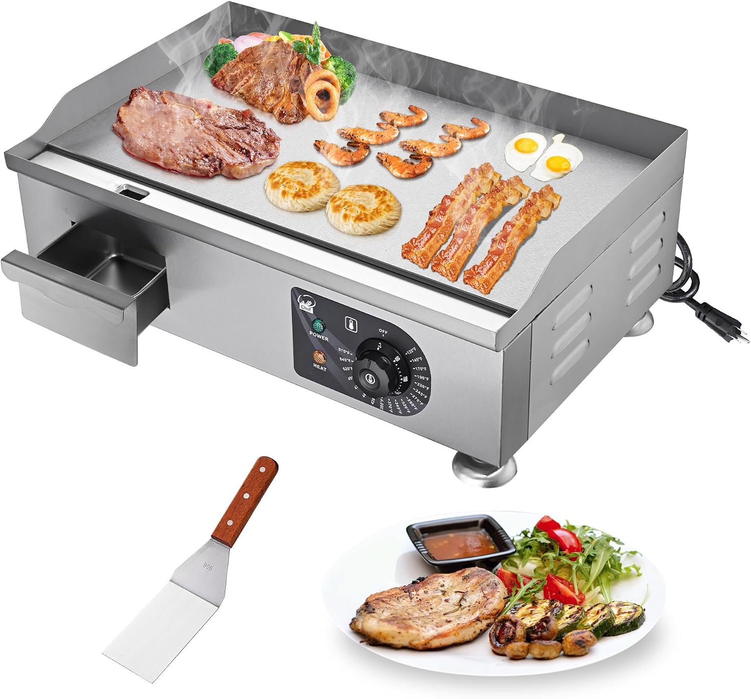 Yescom WeChef 3000W 22'' Electric Griddle Countertop Commercial Flat Top Hot Plate Restaurant BBQ Grill, 26ECG003-22IN-11-1