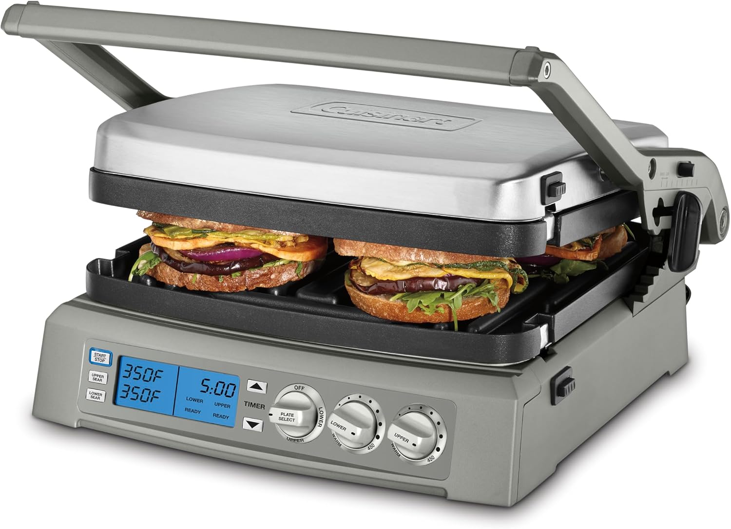 Cuisinart 6-in-1 Elite Griddler, Electric Grill, Griddle & Top Melt, 500°F Temperature Sear Function, LCD Screen, Dishwasher-Safe Cooking Plates, GR-300NAS, Stainless Steel