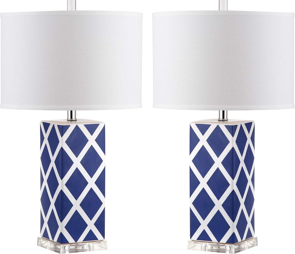 SAFAVIEH Lighting Collection Garden Lattice Trellis Modern Contemporary Navy 27-inch Bedroom Living Room Home Office Desk Nightstand Table Lamp Set of 2 (LED Bulbs Included)