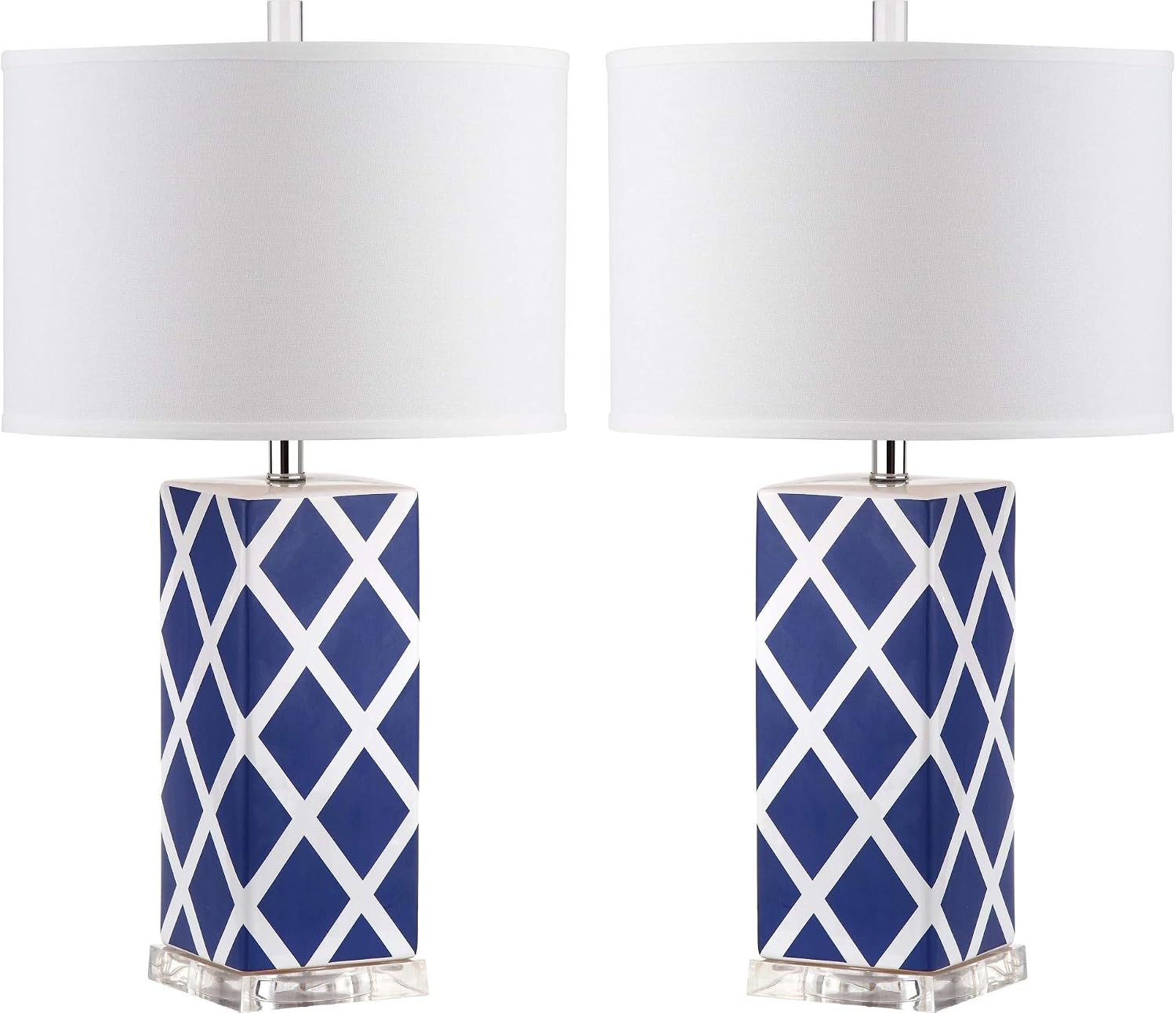 SAFAVIEH Lighting Collection Garden Lattice Trellis Modern Contemporary Navy 27-inch Bedroom Living Room Home Office Desk Nightstand Table Lamp Set of 2 (LED Bulbs Included)