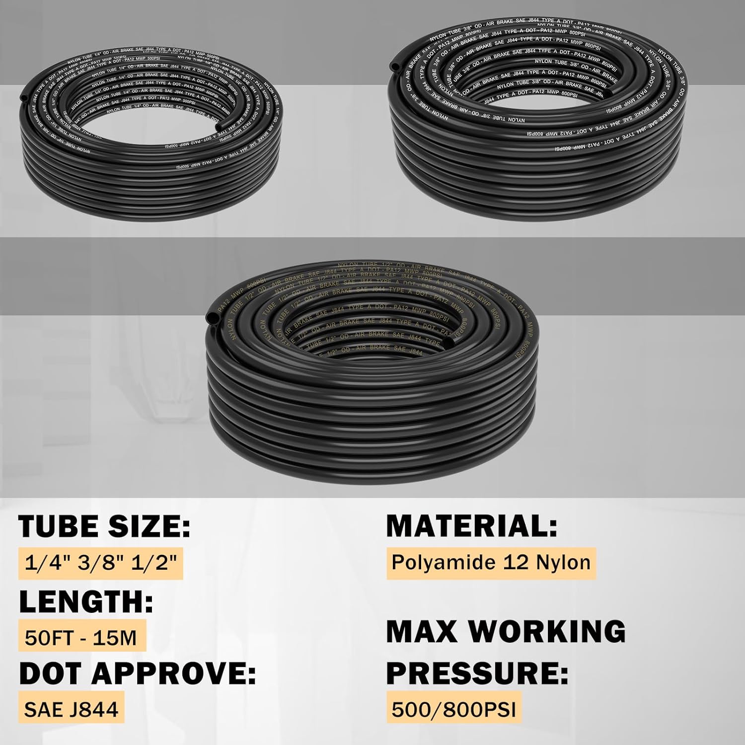 CheeMuii 100 PCS Brass DOT Air Line Fittings with 3 Roll 50FT 1/4' 3/8' 1/2' DOT Air Lines Kit Push Lock Air Fitting Quick Connect Air Fittings with Air Hose Pneumatic Tubing