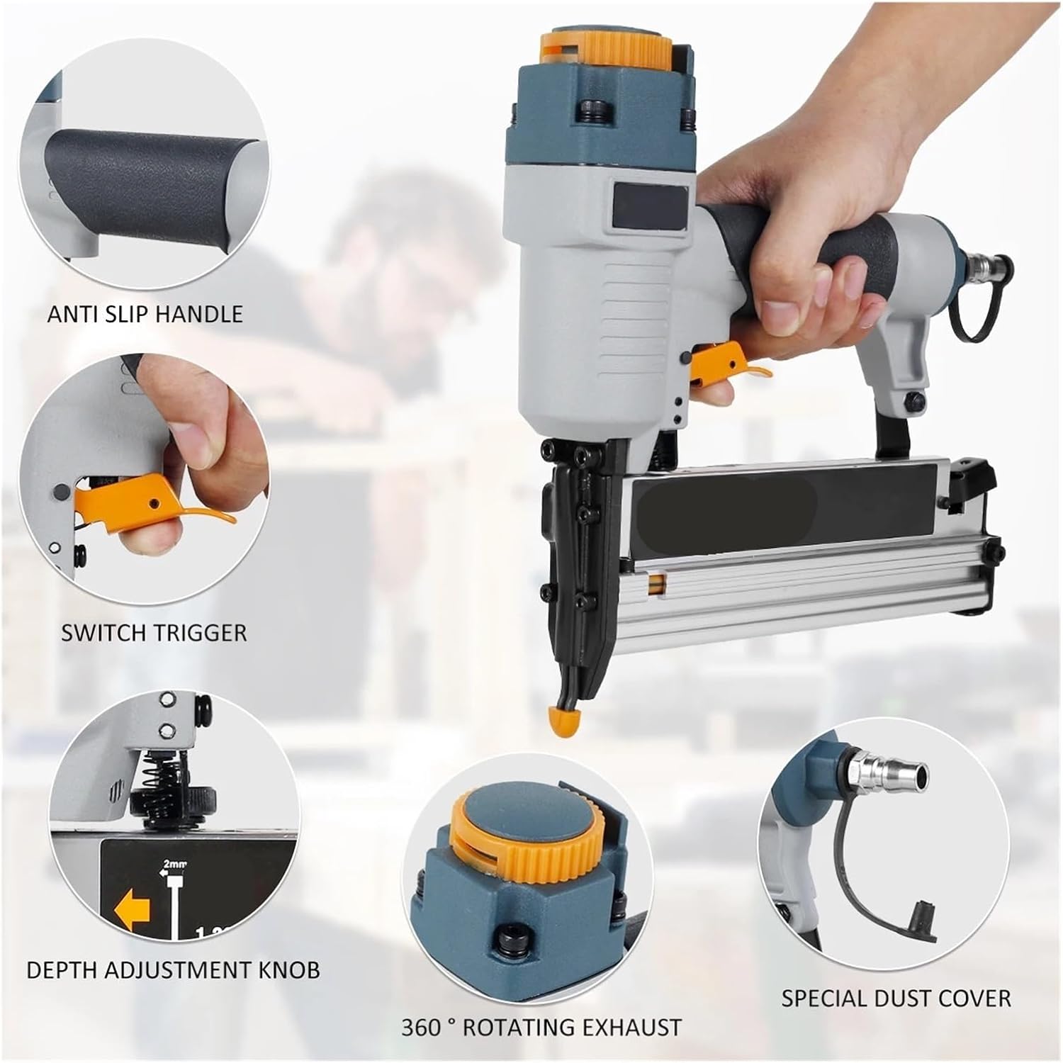 finish nailer, Powered Nailer Pneumatic Nail Gun T50 Air Brads Nailer Cordless For Carpenter Fen Floor Furniture,nail gun for trim