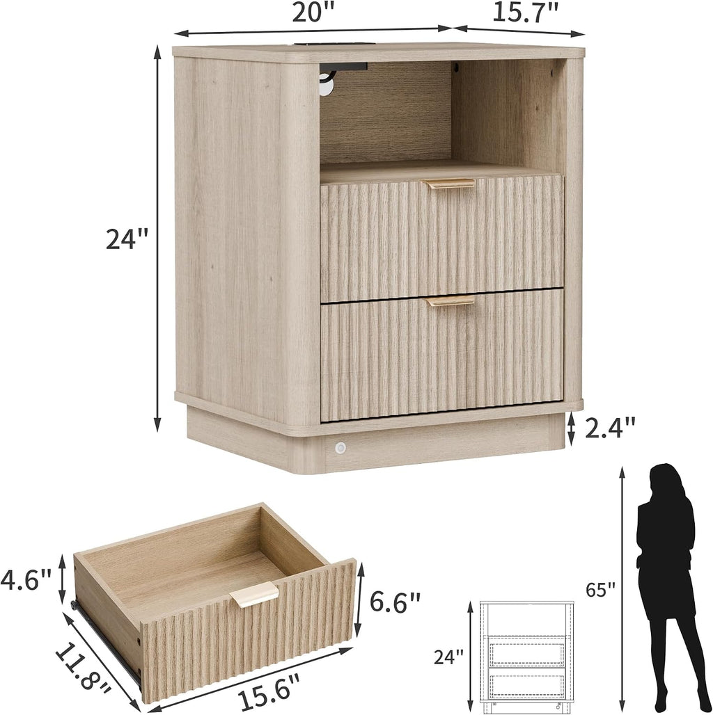 Dresser and Nightstand Sets 3 Piece, Bedroom Set with Charging Station, Large 6 Drawer Dresser for Bedroom and Night Stand Set of 2, Mid Century Modern Bedroom Furniture Set with Motion Sensor Lights