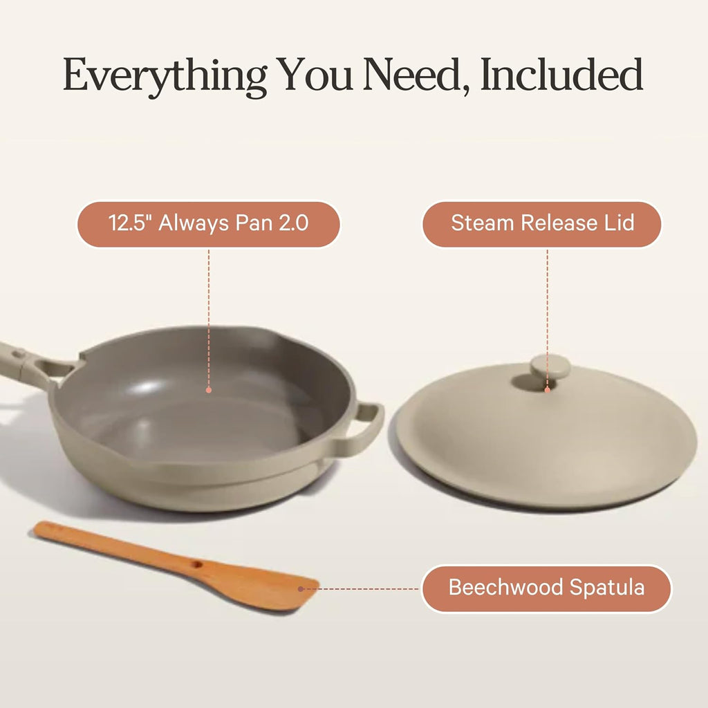Our Place Large Always Pan | 12.5' Ceramic Pan with Modular Lid & Beechwood Spatula | Patented 10-in-1 Nonstick, Non-Toxic Cookware Made Without PFAS | Induction & Oven-Safe up to 450°F | Steam
